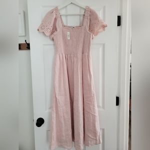 Madewell Lucie linen blend midi dress -eyelet sleeves NWT